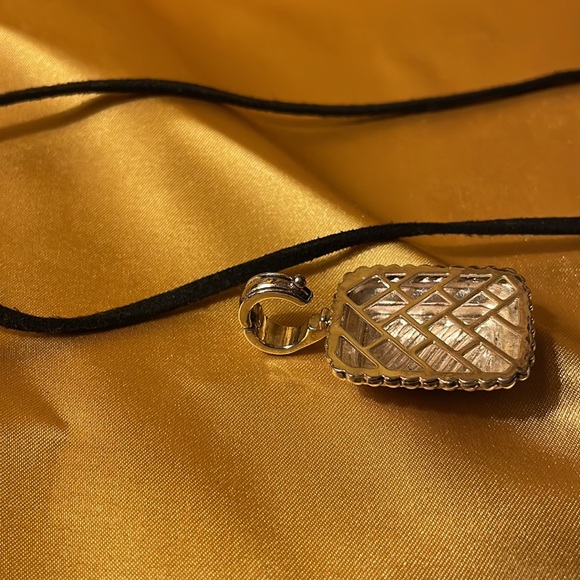Gold and silver colored pendant on leather like cord strap - Picture 6 of 12